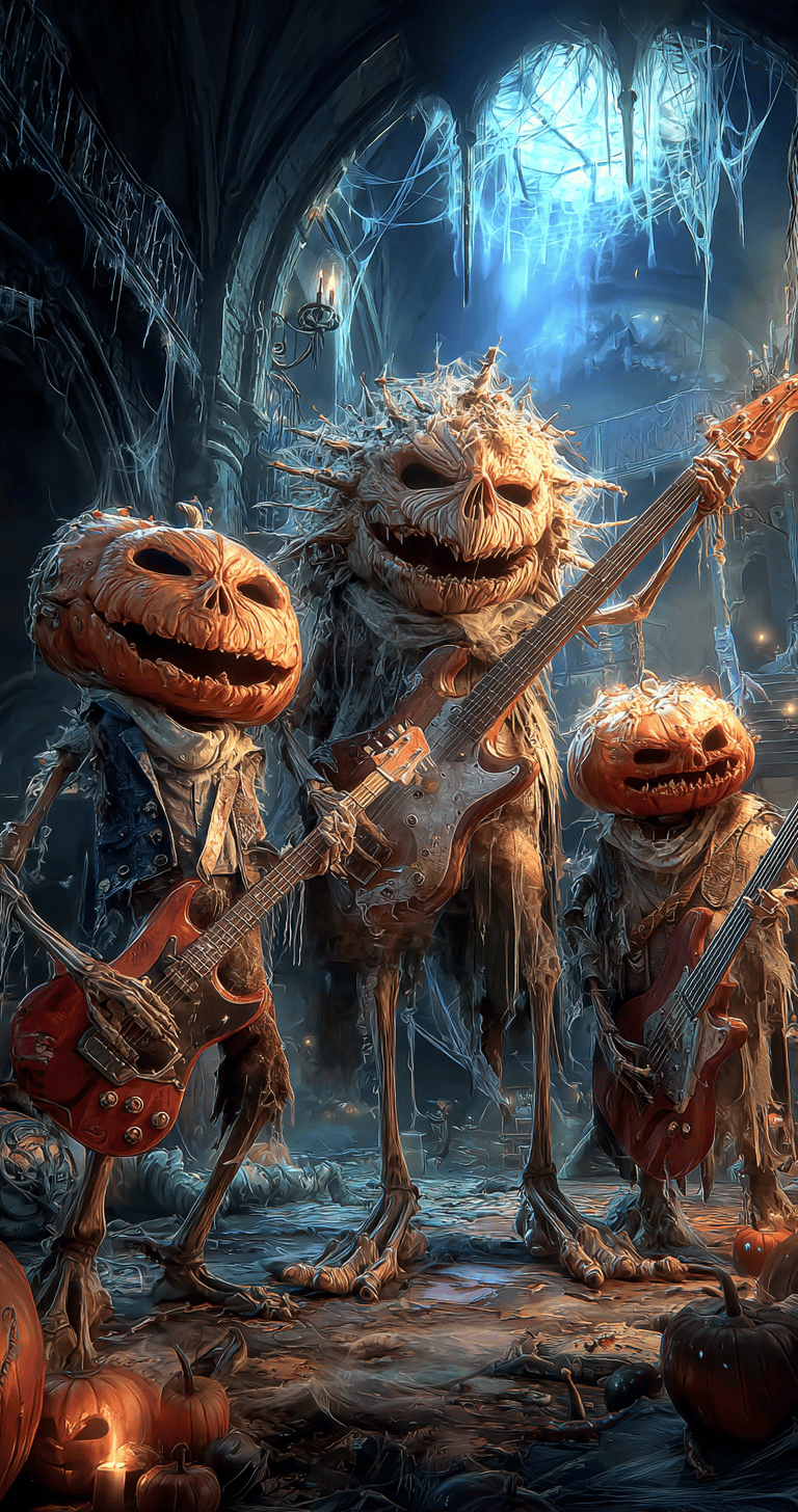 ghouls on halloween night playing music 