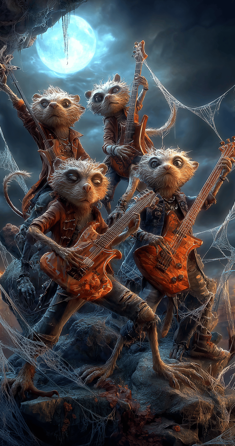 Ghouls playing guitar in the moon light 