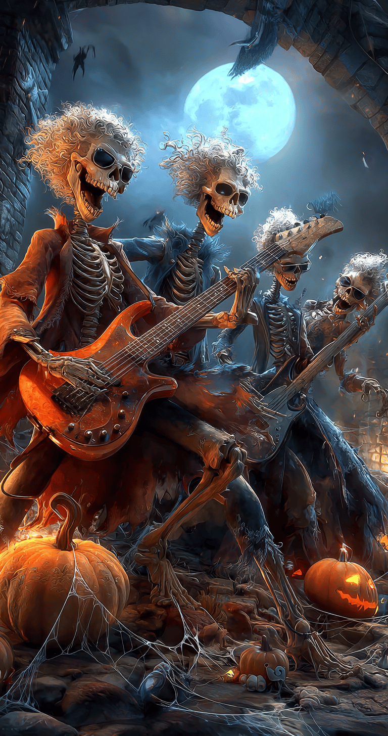 Skelton rock band jamming out