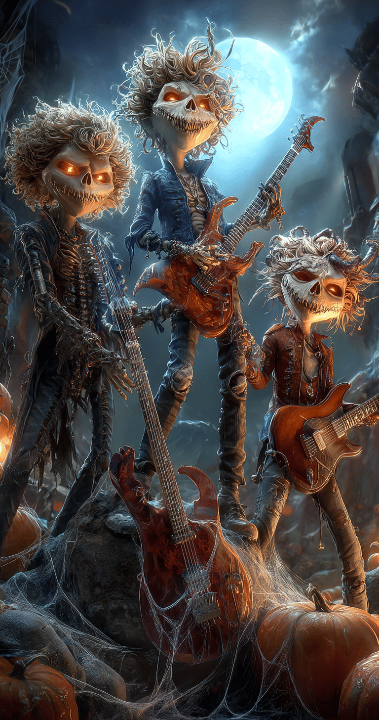 pumpkin and ghouls band playing guitar