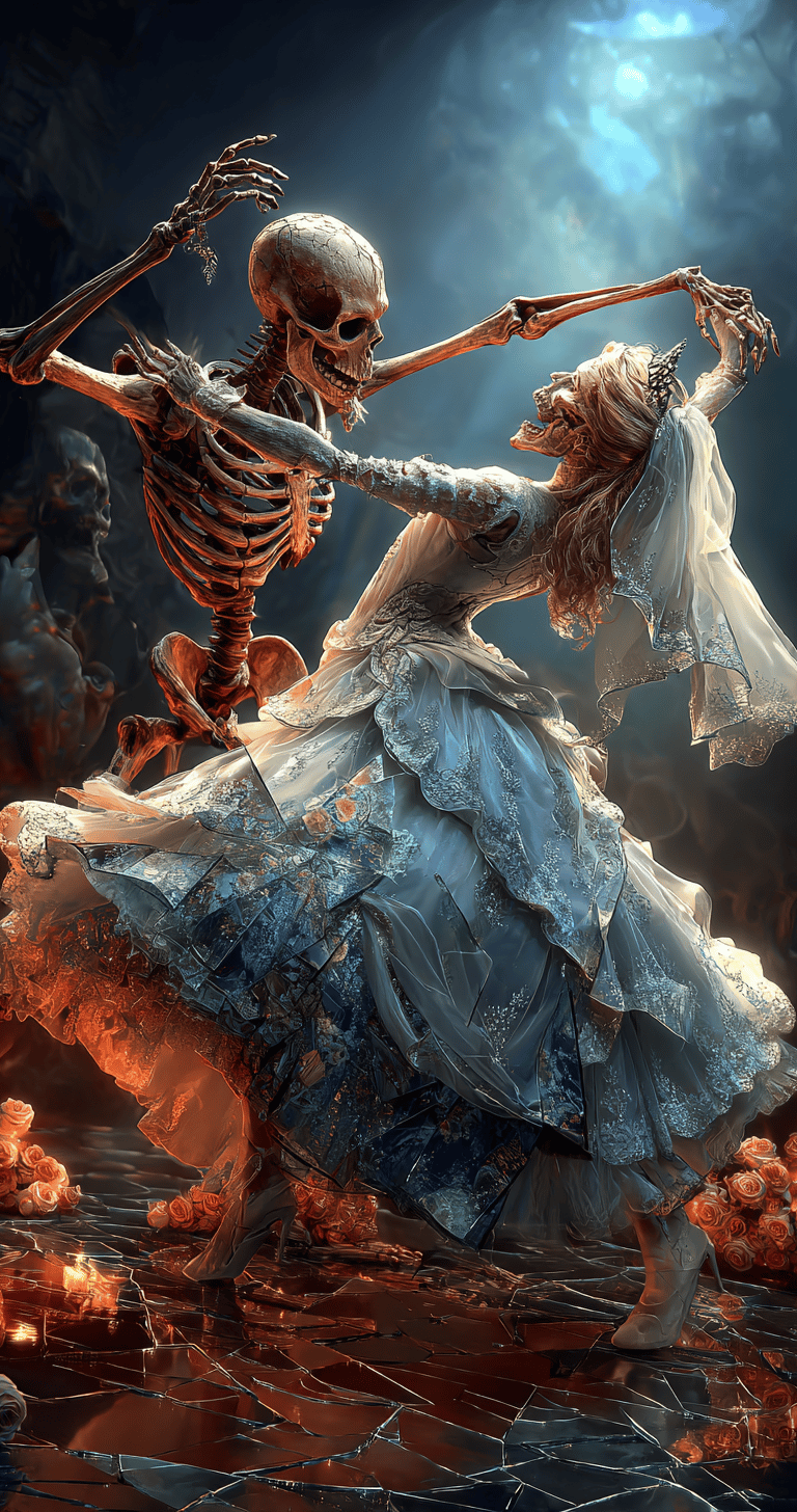 halloween dance party with skeletons