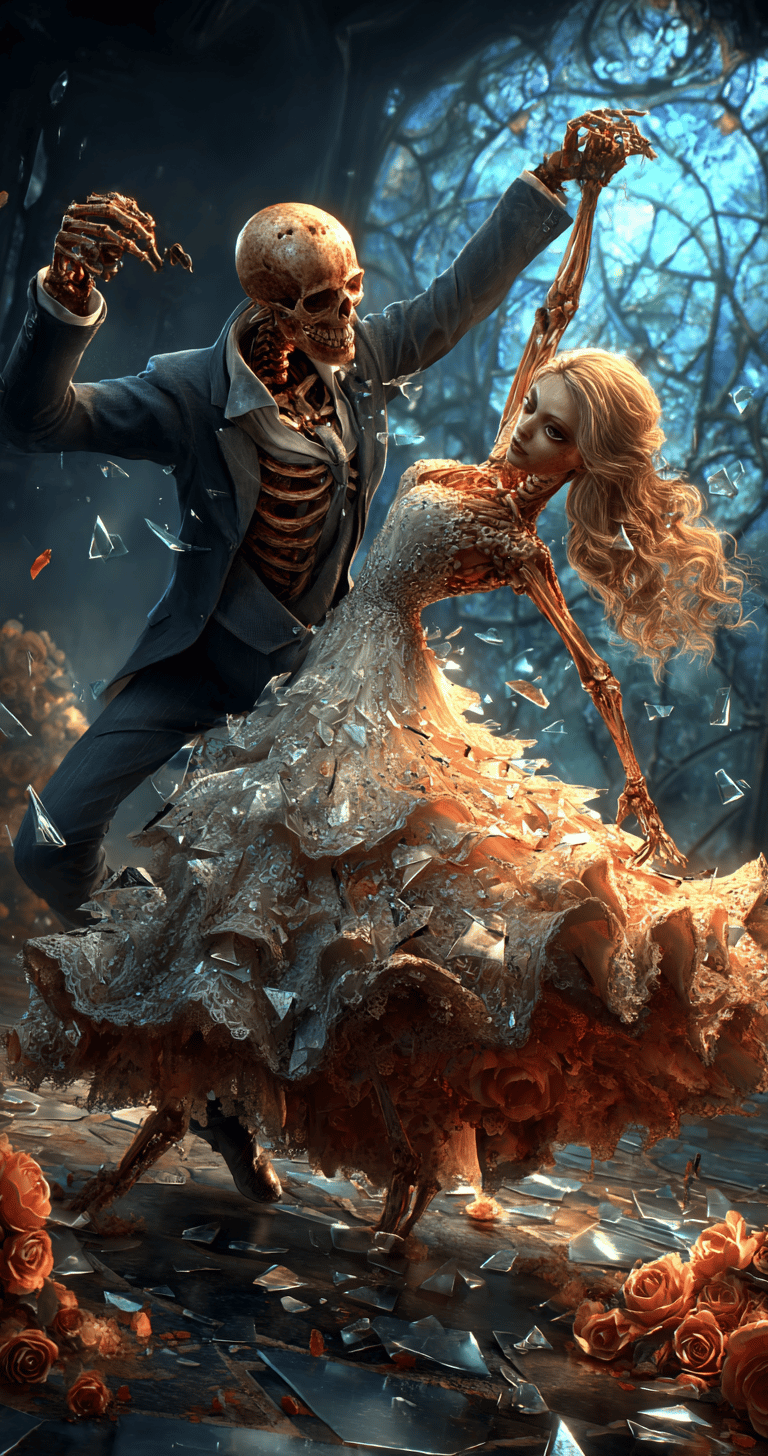 skeletons and ghouls dancing in the moon light