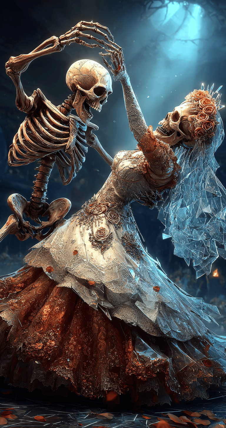 skeleton dancing in the moon light