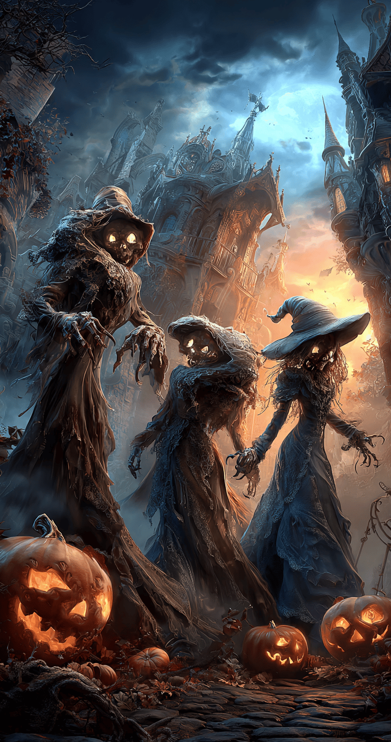 Ghouls and halloween jack o lanterns 