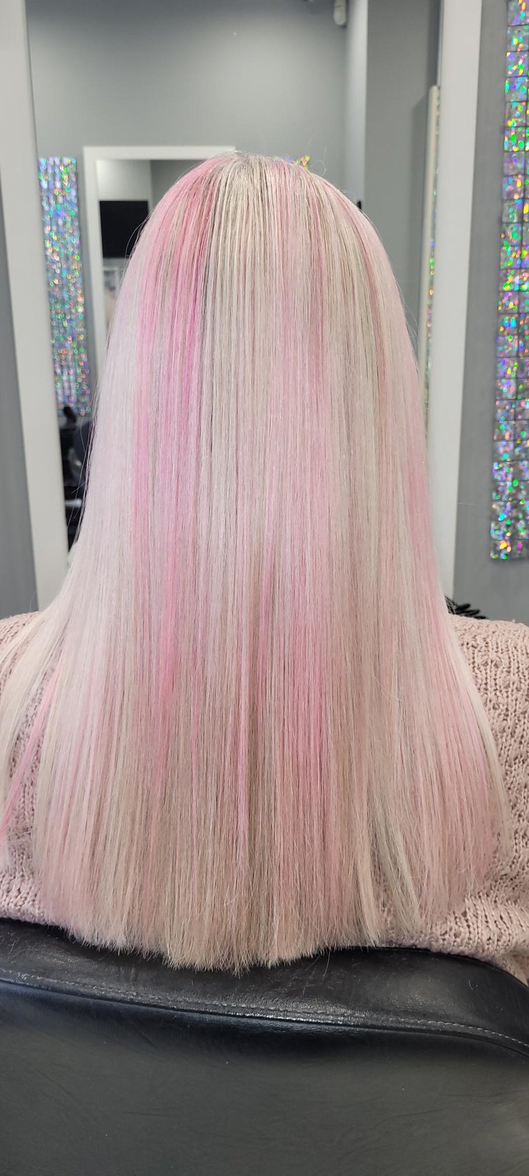Long straight pastel pink hair