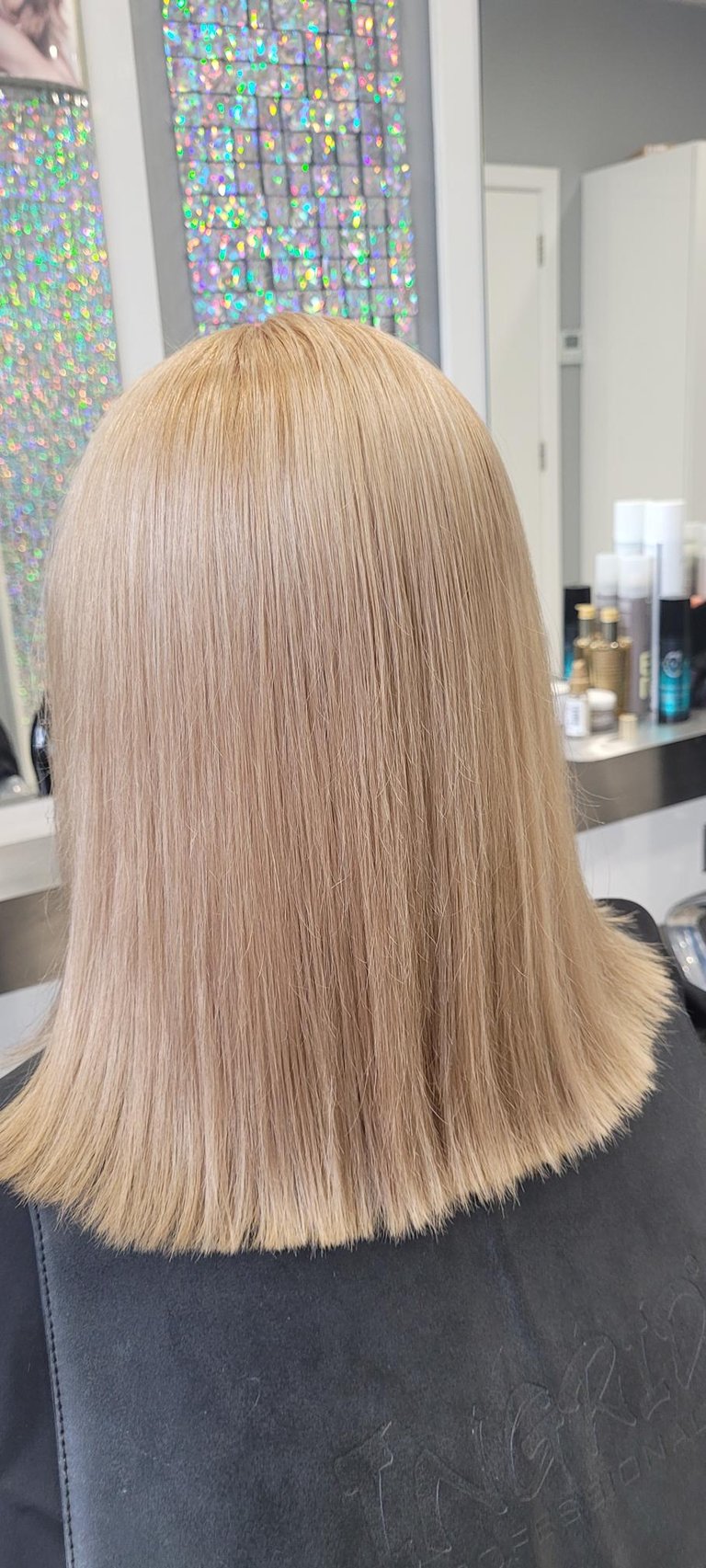 Straight platinum blonde hair