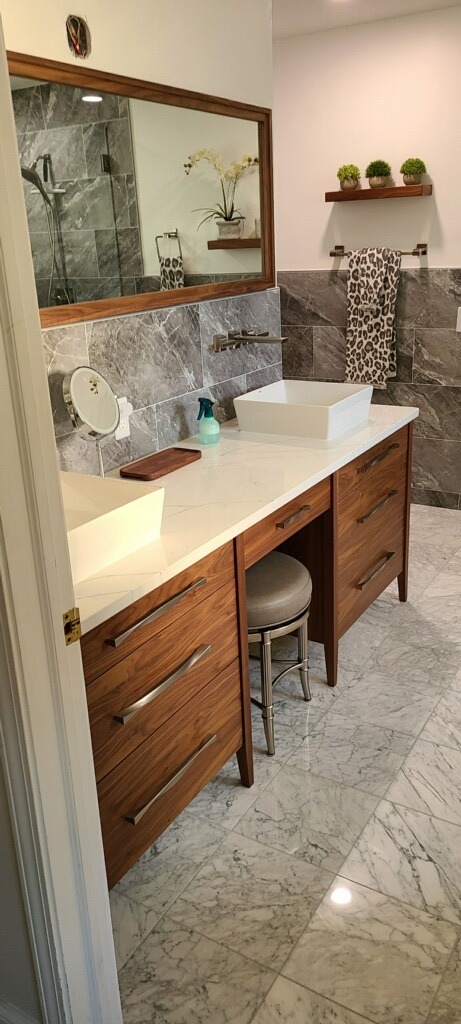 Custom built vanity for a Pearce Woodworks Detroit client.