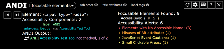 ANDI Accessibility Testing Tool user interface