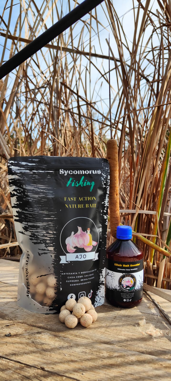 bolsa de boilies y booster de ajo 