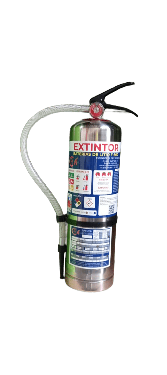 Extintor F-500 para incendios en baterías de litio y vehículos eléctricos - Fire Stop Bogotá