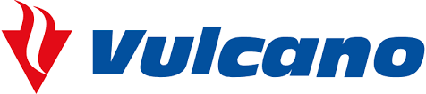 Vulcano brand logo with blue italicized text and a red flame icon for heating solutions.
