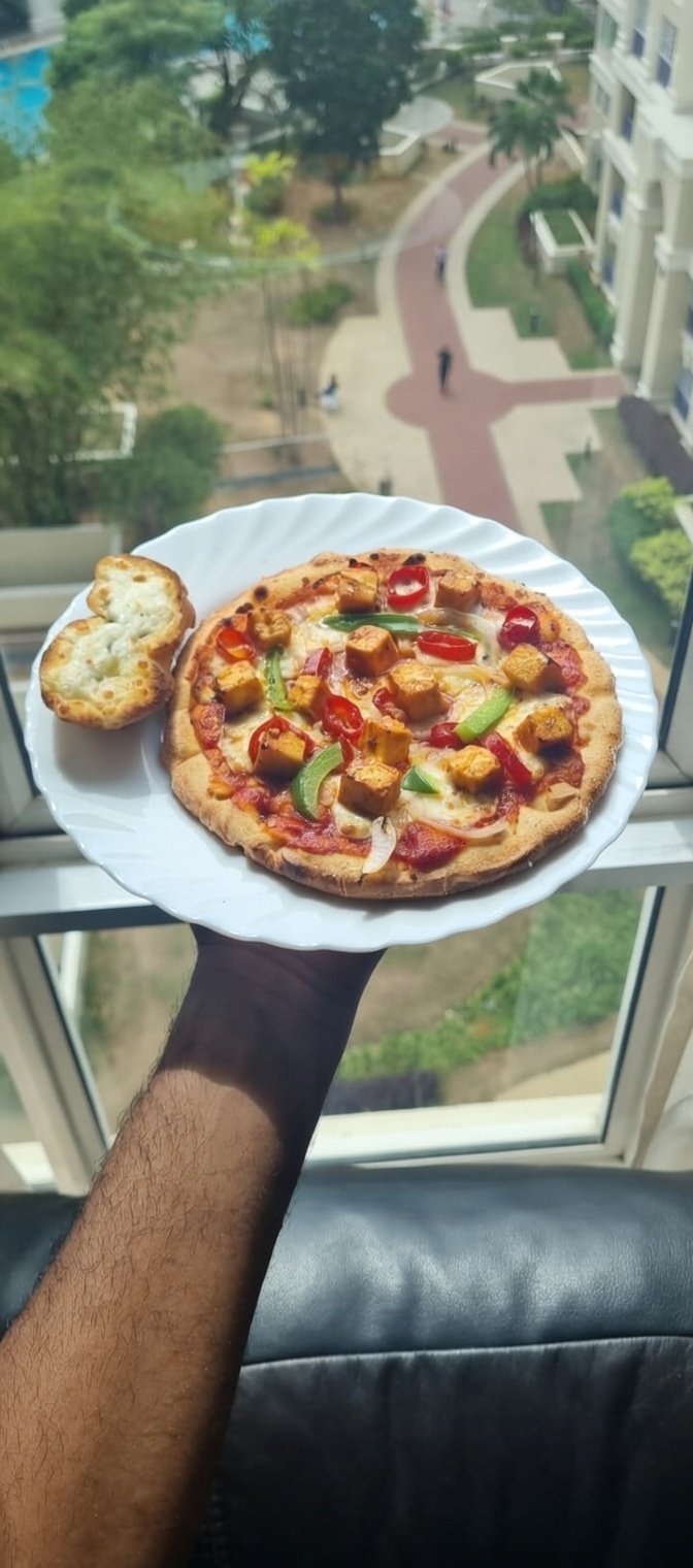 personal paneer pizza and garlic bread