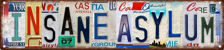 insane asylum license plate art