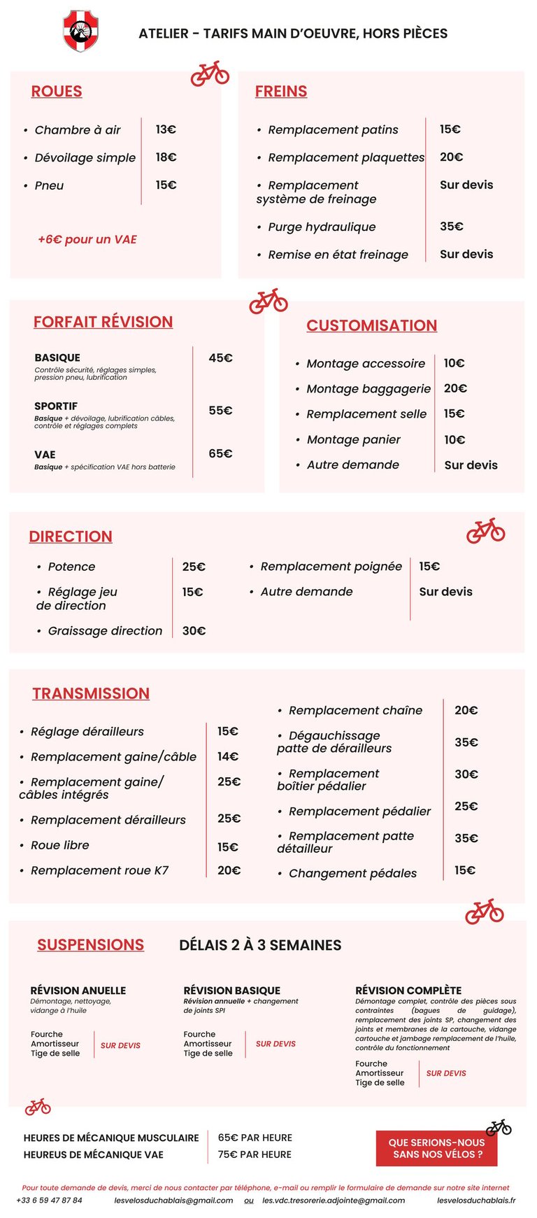 tarifs location vélo