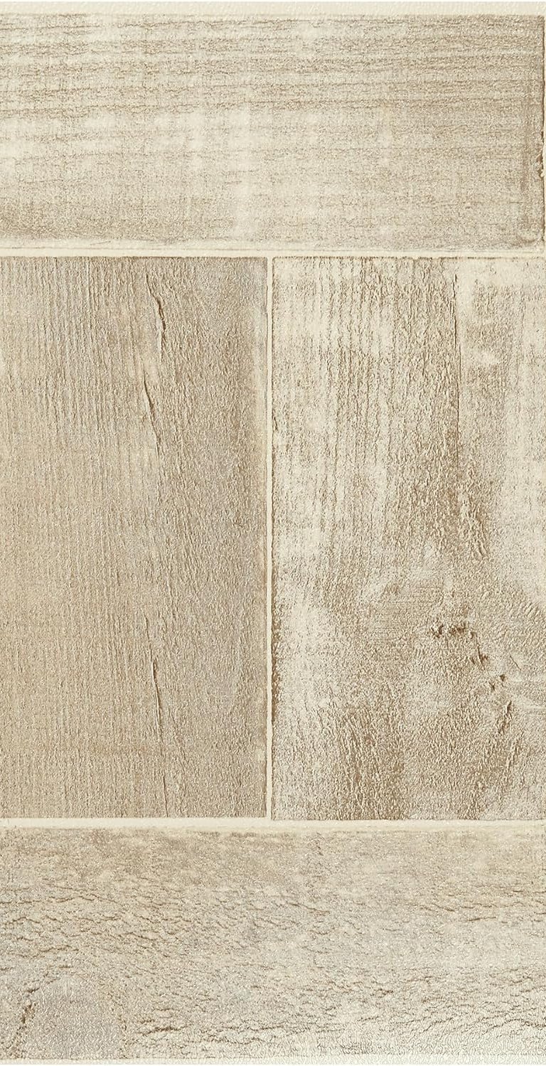 Rustic light beige wood look peel and stick floor tile with a textured plank pattern.