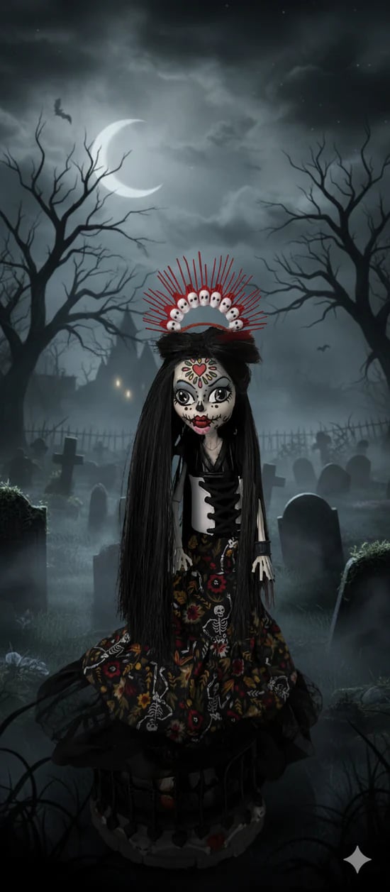 day of the dead sugar skull repurposed monster high doll