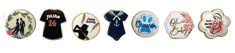 Cookies in various shapes and intricate designs, showcasing artistic decoration and customization special occasions and gifts
