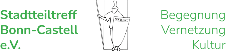 Logo of Stadtteiltreff Bonn-Castell e.V. featuring a Roman soldier illustration and green text for community and culture.