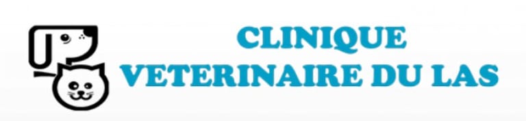 logo lettres turquoises et dessin têtes chien chat  de la clinique vétérinaire du Las à Toulon 83200