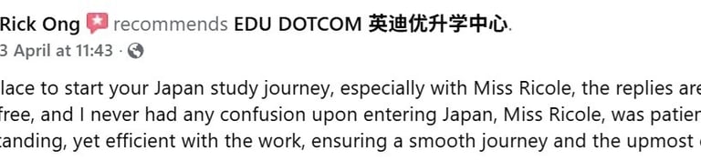 Five star student review for EDU DOTCOM on Google and Facebook