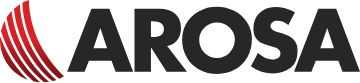Official Arosa logo featuring black bold typography and a red curved graphic element.