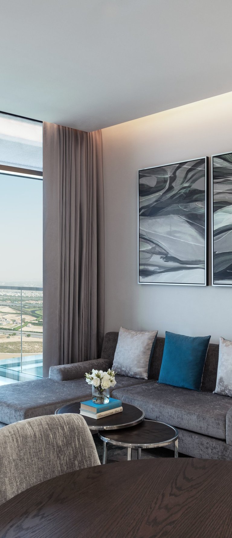 a living room with a couch and a table