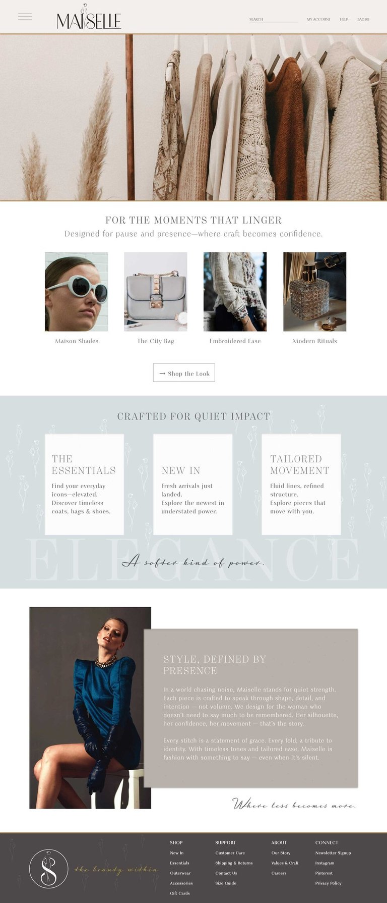 Maiselle fashion homepage design with a clean, editorial layout and luxury branding by UrBrand Studi