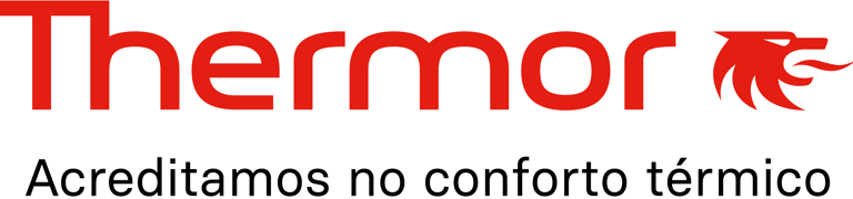 Red Thermor logo with dragon icon and Portuguese slogan for thermal comfort and heating solutions.