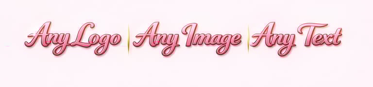 Custom 3D pink cursive text logo design reading Any Logo Any Image Any Text on white background.