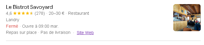 Avis Google des clients du Bistrot Savoyard à Vallandry.