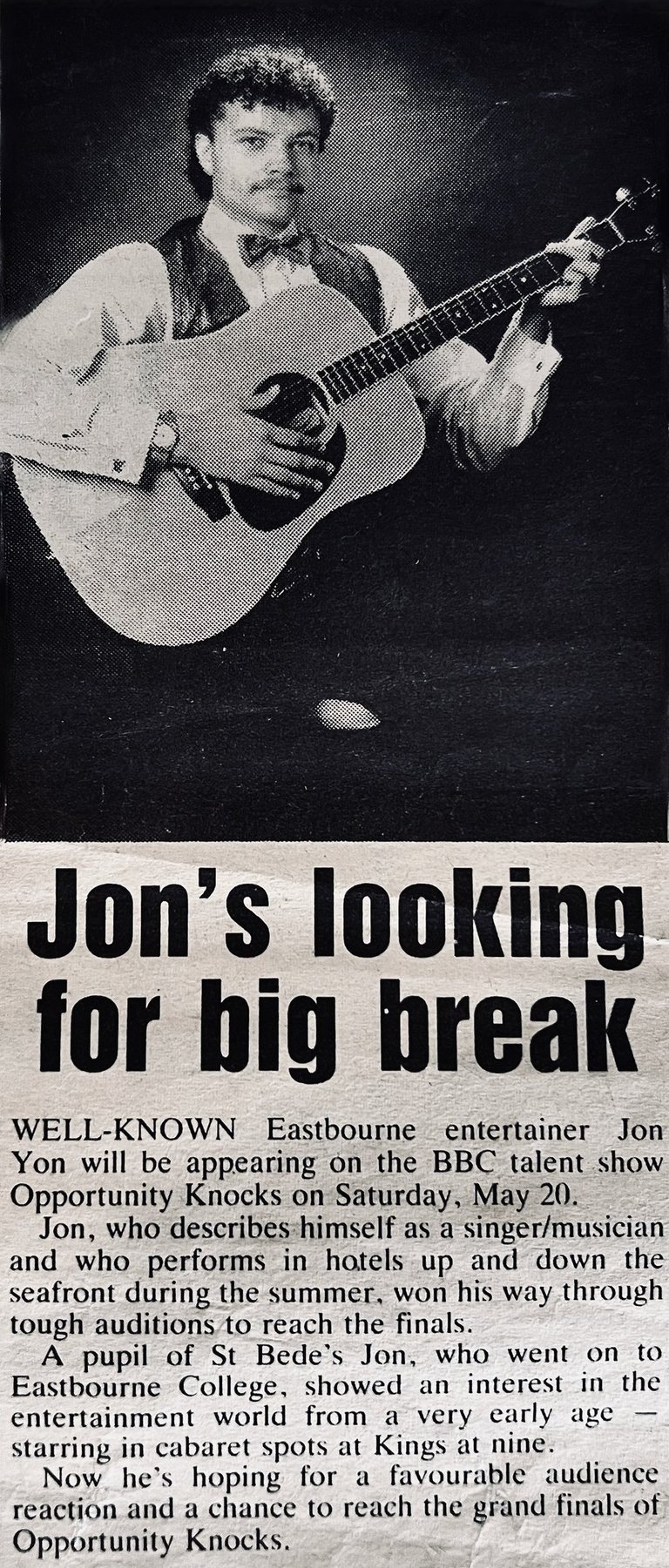 Jon Yon - Press clipping prior to his first TV performance