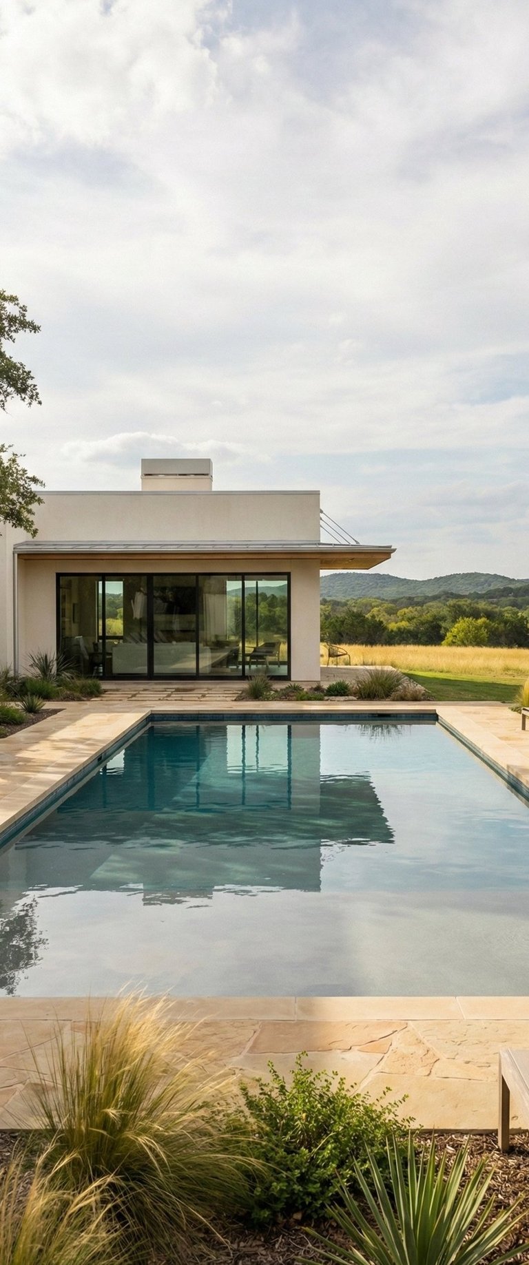Crystal clear backyard pool in Liberty Hill, Texas after salt system repair and diagnostics