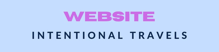  website banner for 'Intentional Travels' featuring bold dark blue and purple text on light blue 