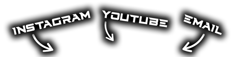 White futuristic font text reading Instagram, YouTube, and Email with arrows pointing down.