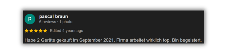 5-Sterne Google Rezension