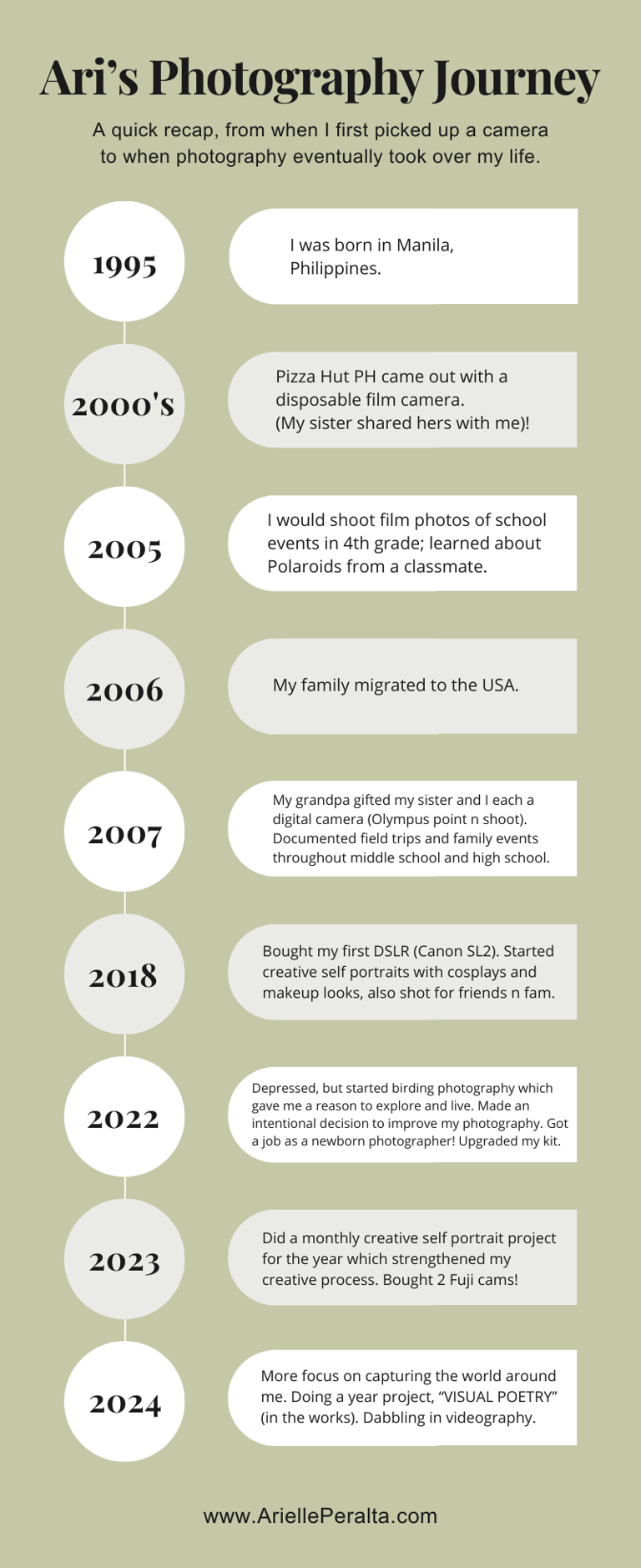 A timeline flowchart with short descriptions from 1995 to 2024.