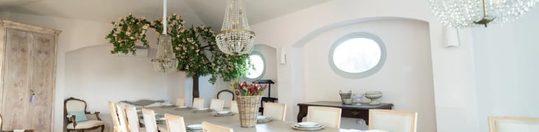 Multi purpose hall with chandelier at Finca Santa Katerina