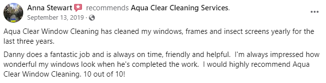 screenshot of a face book recommendation, from a happy client Anna
