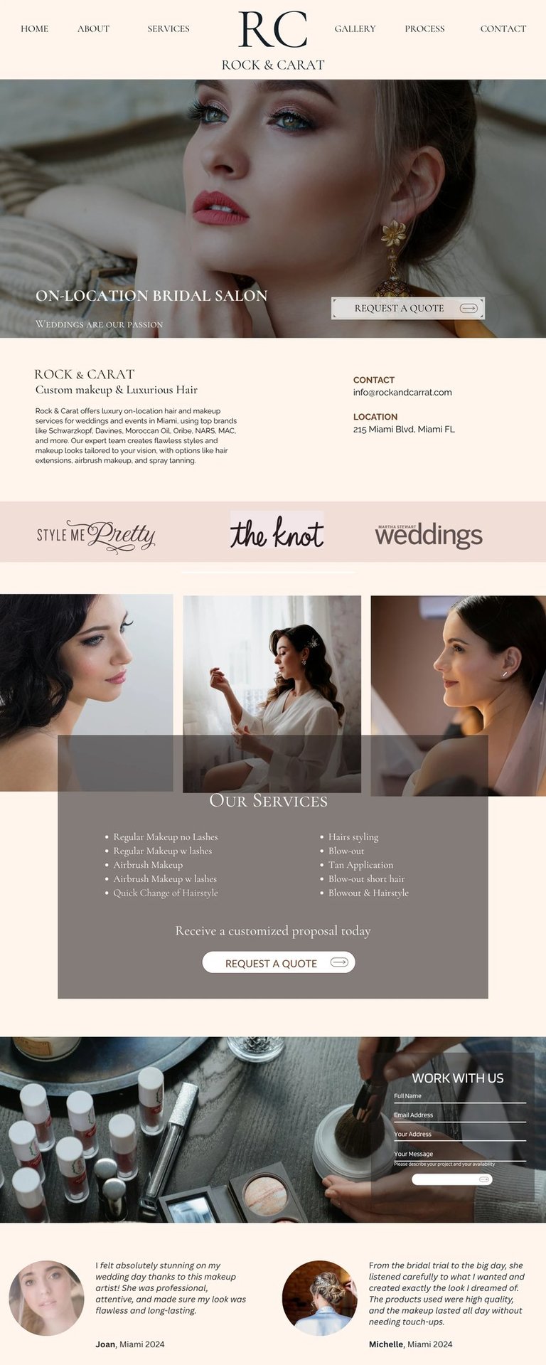 Web Design for wedding professionals. Home Page web page for bridal make-up artists, hair dressers. luxury