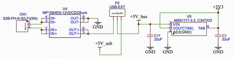 Schematic Ircuit diagram for the power section of the ESP32 CW trainer