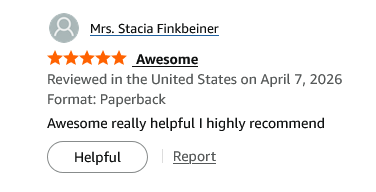 Five-star customer review for a paperback book titled Awesome and highly recommended.