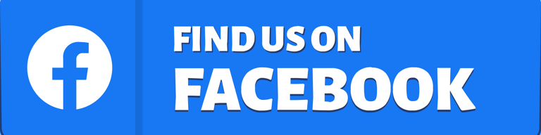 Blue Find Us On Facebook social media button with white logo and bold text.