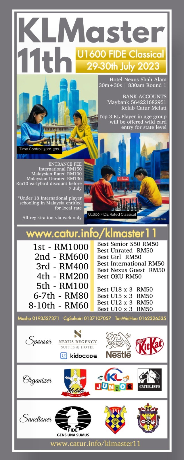 11th KL Master U1600 FIDE Rated Classical Chess Championship at Nexus Regency Hotel. Malaysia Chess