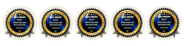 Five Three-Best-Rated awards, ranging 2022 to 2026, for best painters and decorators in Lincoln.