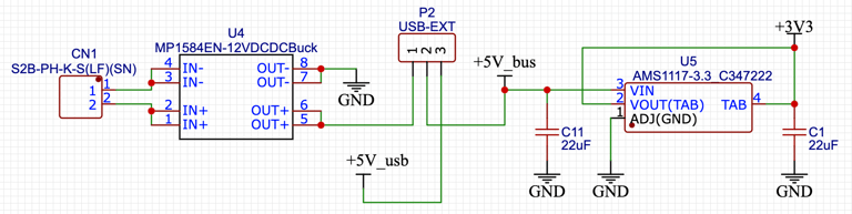 CIrcuit diagram for the power section of the ESP32 CW training aid
