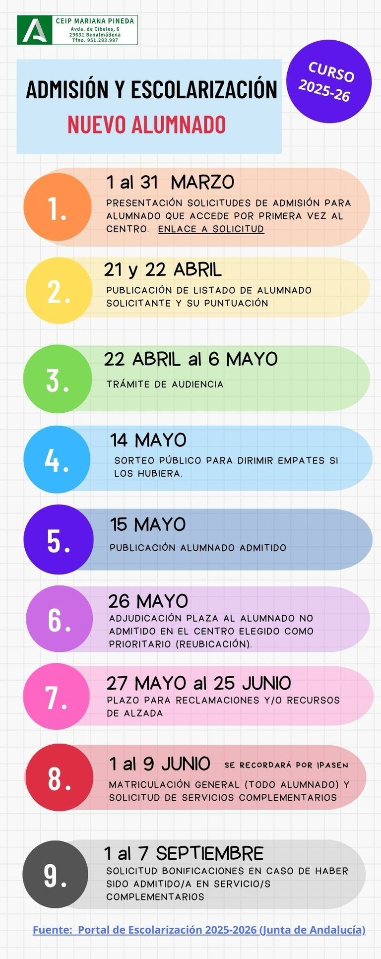 Admisión y escolarización CEIP Mariana Pineda