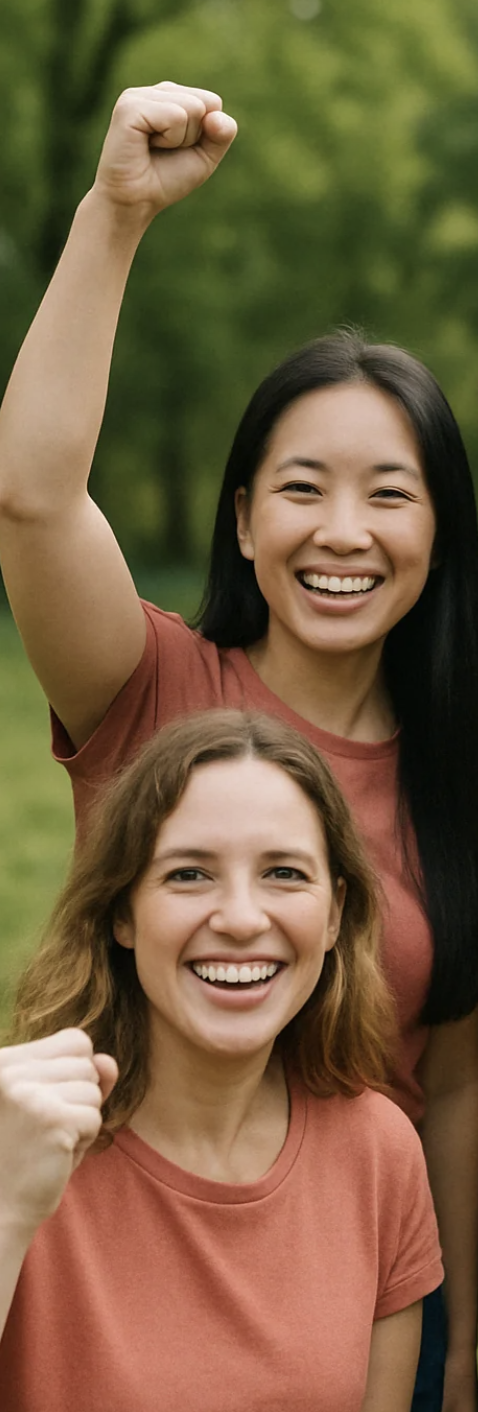 Deux femmes, poing Levé, pour la journée internationale des droits des femmes