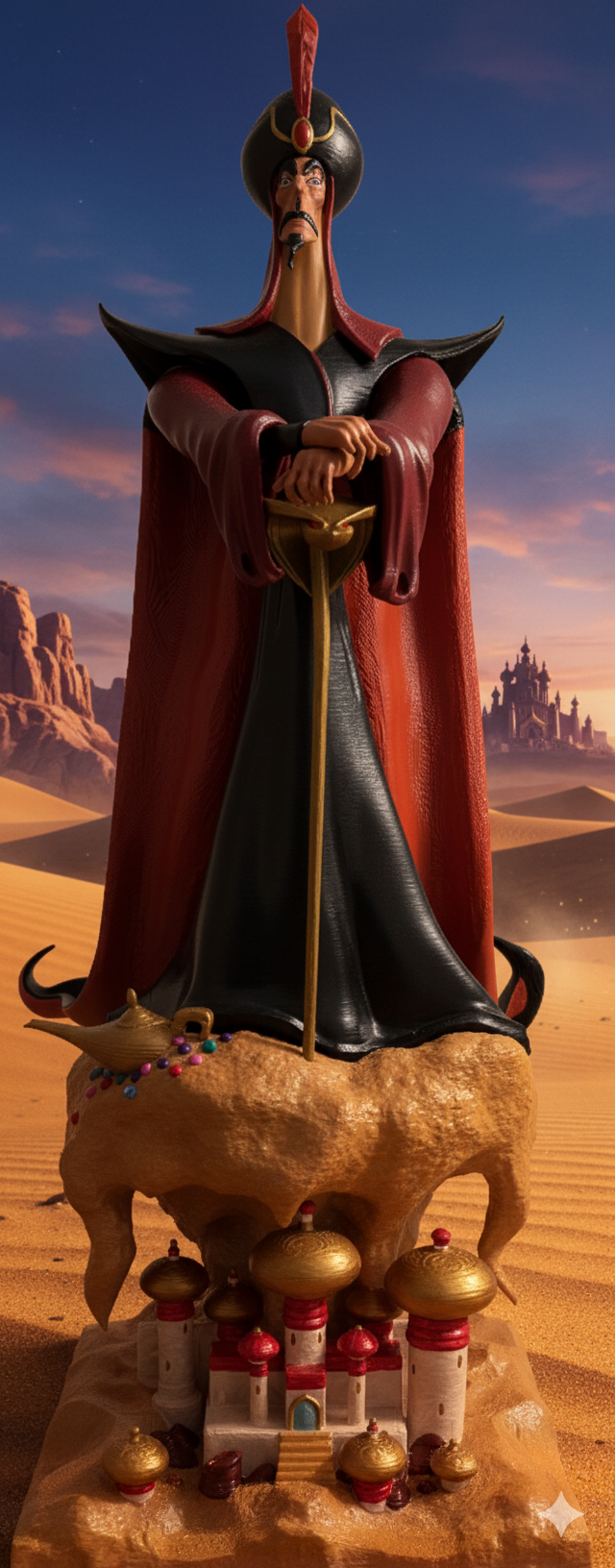 Disney's Jaffar from Aladdin with cave of wonders, lamp and sultans palace large figurine