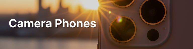 Close-up of a smartphone camera lens during golden hour, illustrating best camera phones for 2025.