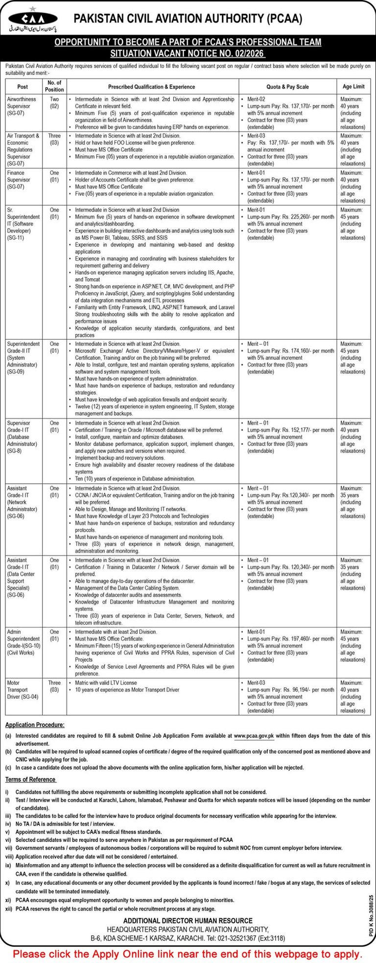 Pakistan Civil Aviation Authority Jobs March 2026 April Apply Online Motor Transport Drivers & Others PCAA Latest